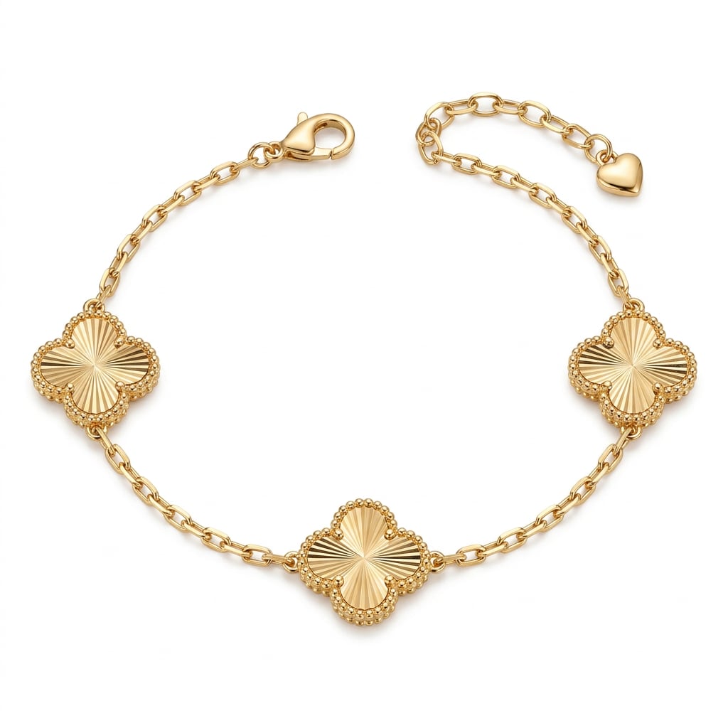 Pulsera Tréboles Texturizados en Chapa de Oro 18k