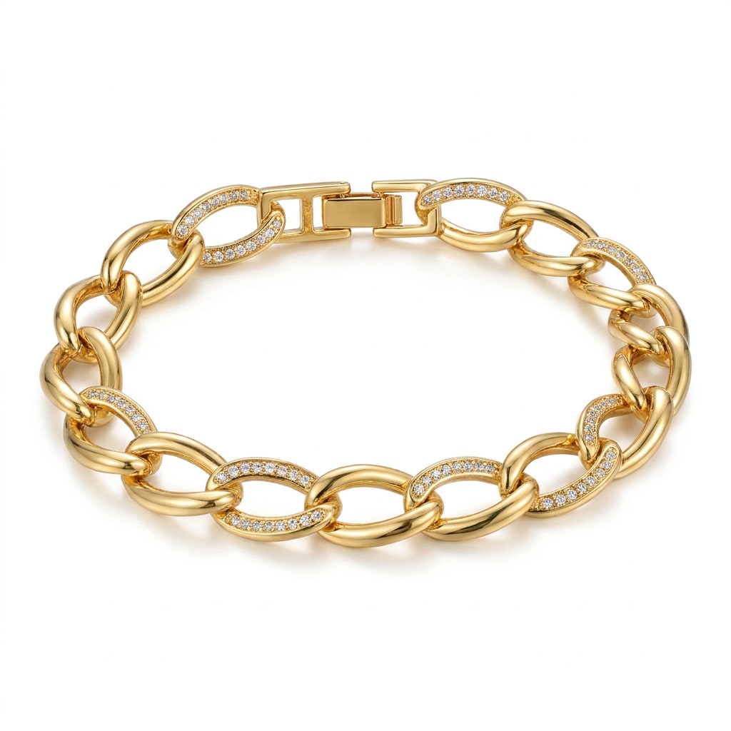 Pulsera Eslabones Ovalados Texturizados en Chapa de Oro 18k