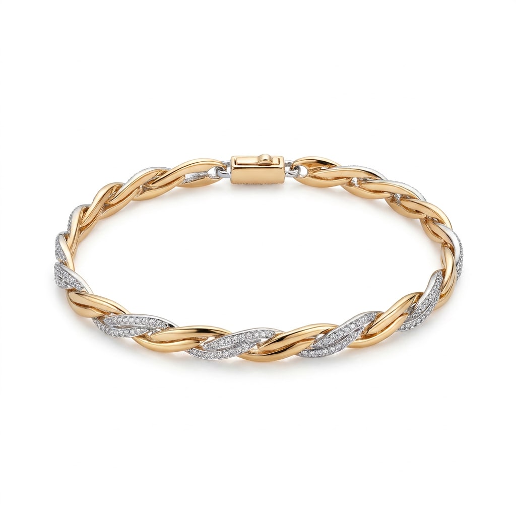 Pulsera Trenzada Bicolor en Chapa de Oro 18k