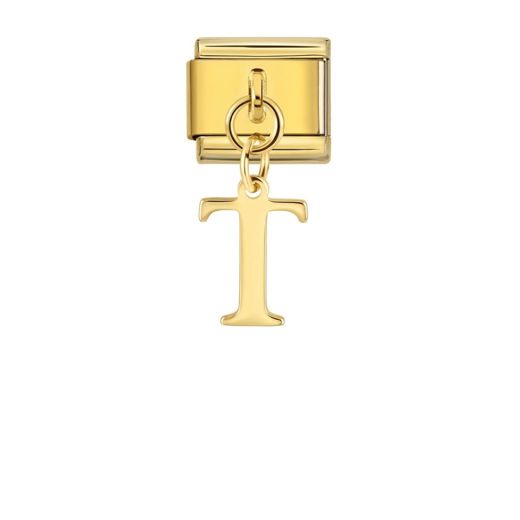 Charm Italiano Letra T Colgante Dorado