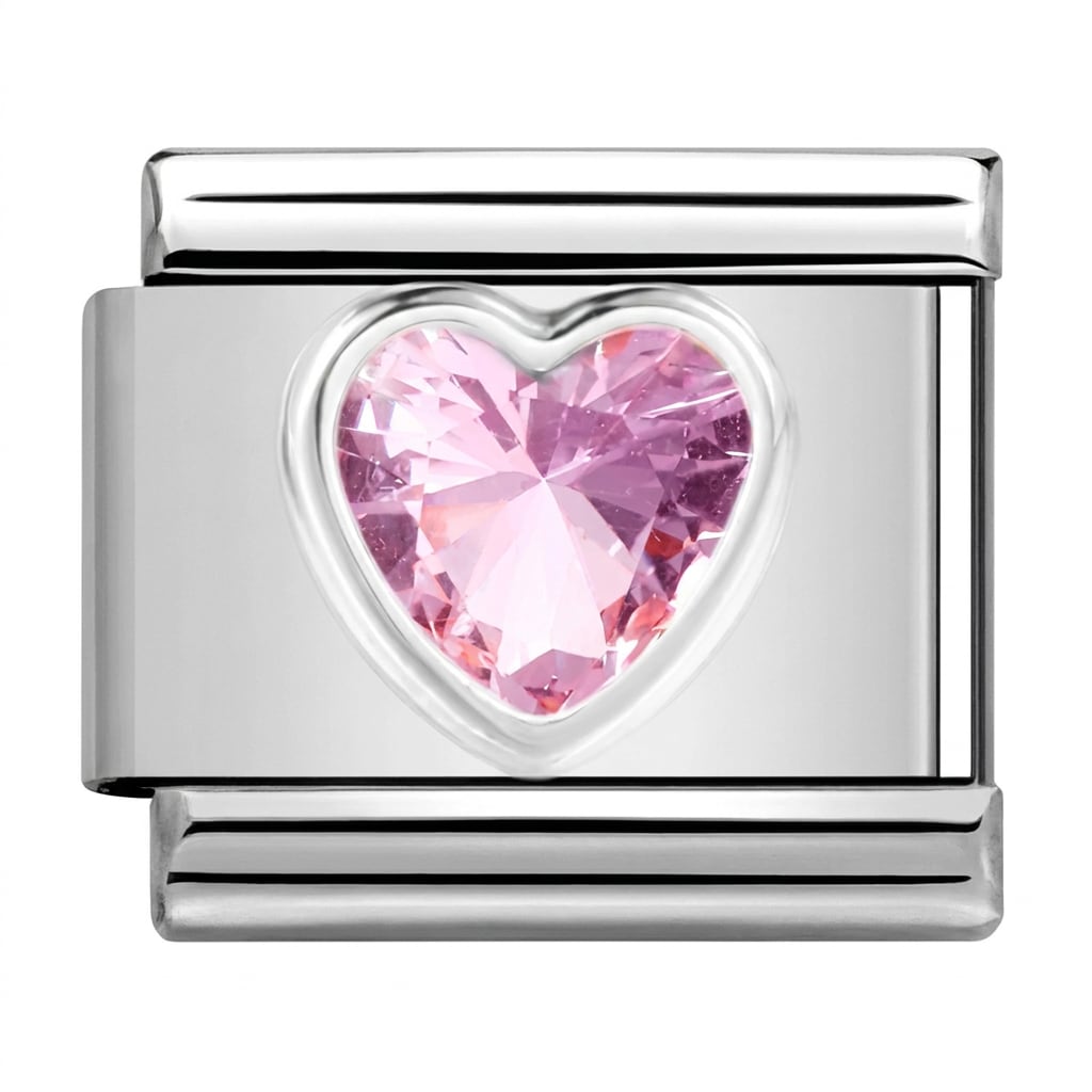 Charm Italiano Corazón Rosa Plateado