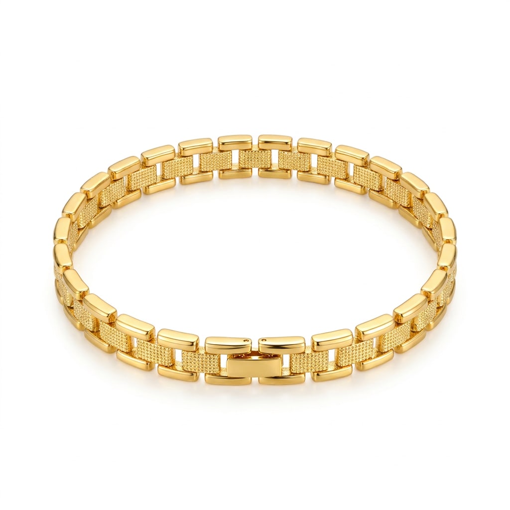 Pulsera Eslabones Geométricos en Chapa de Oro 18k