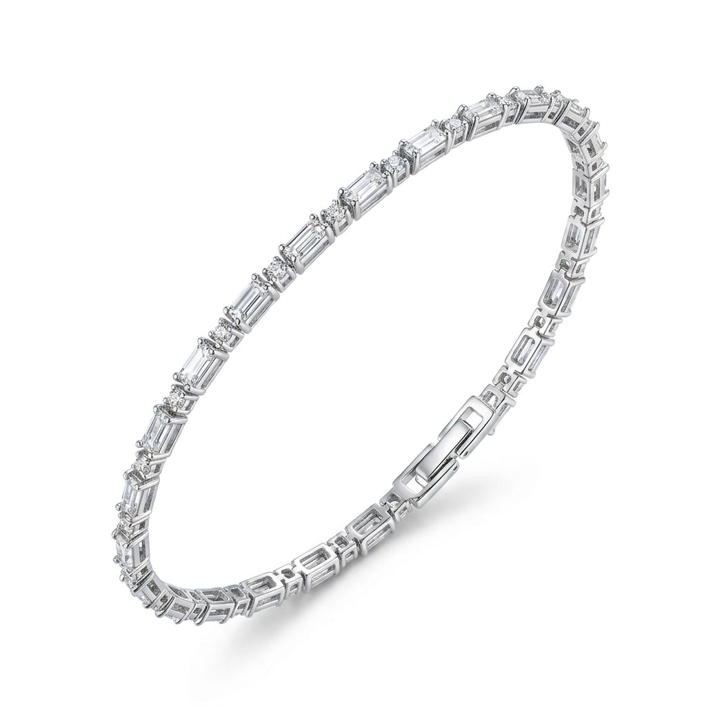 Pulsera Piedras Rectangulares y Cuadradas en Chapa de Oro 18k
