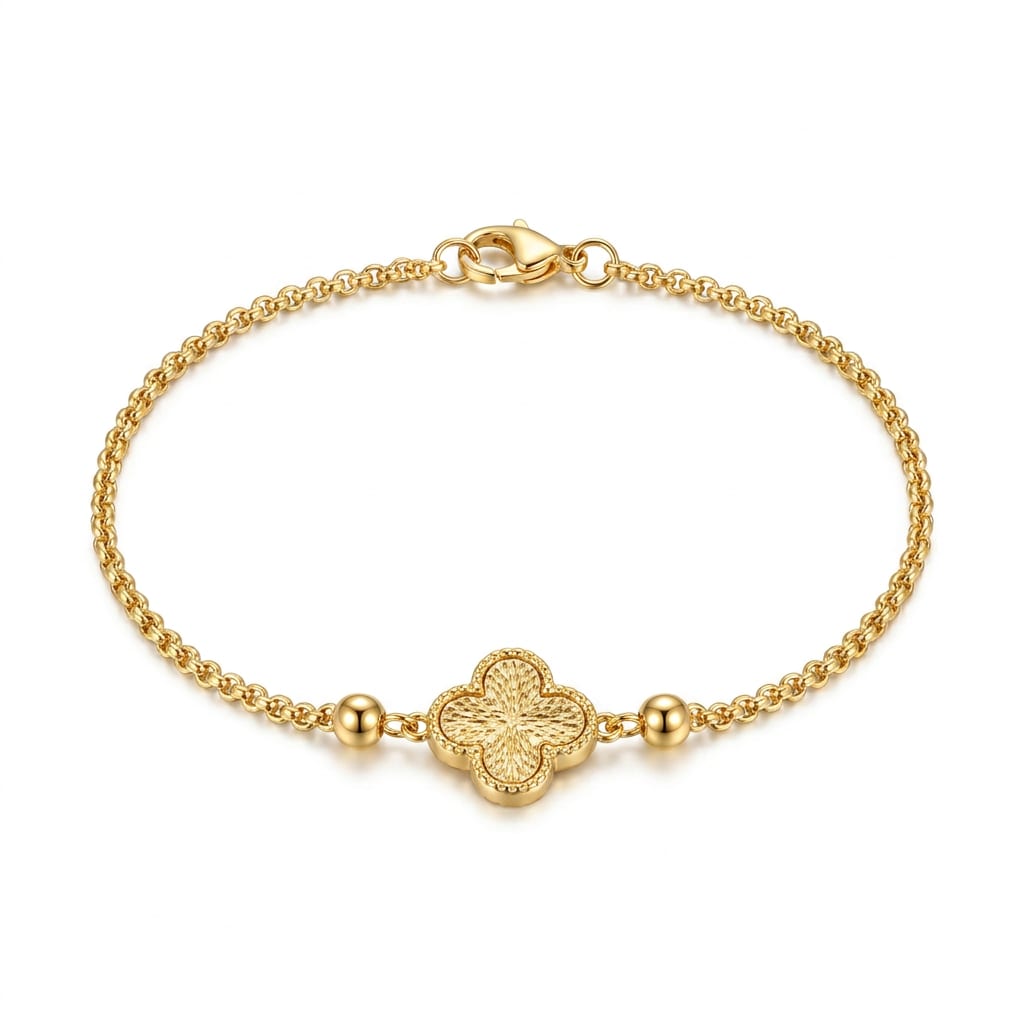 Pulsera Trébol Detallado en Chapa de Oro 18k