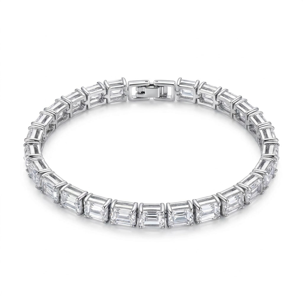 Pulsera Zirconias Rectangulares Corte Esmeralda en Chapa de Oro 18k