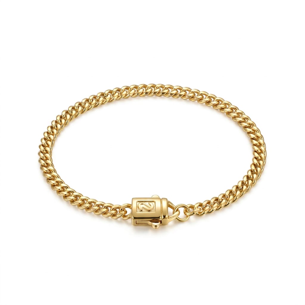 Pulsera Eslabón Fino con Broche de Seguridad en Chapa de Oro 18k