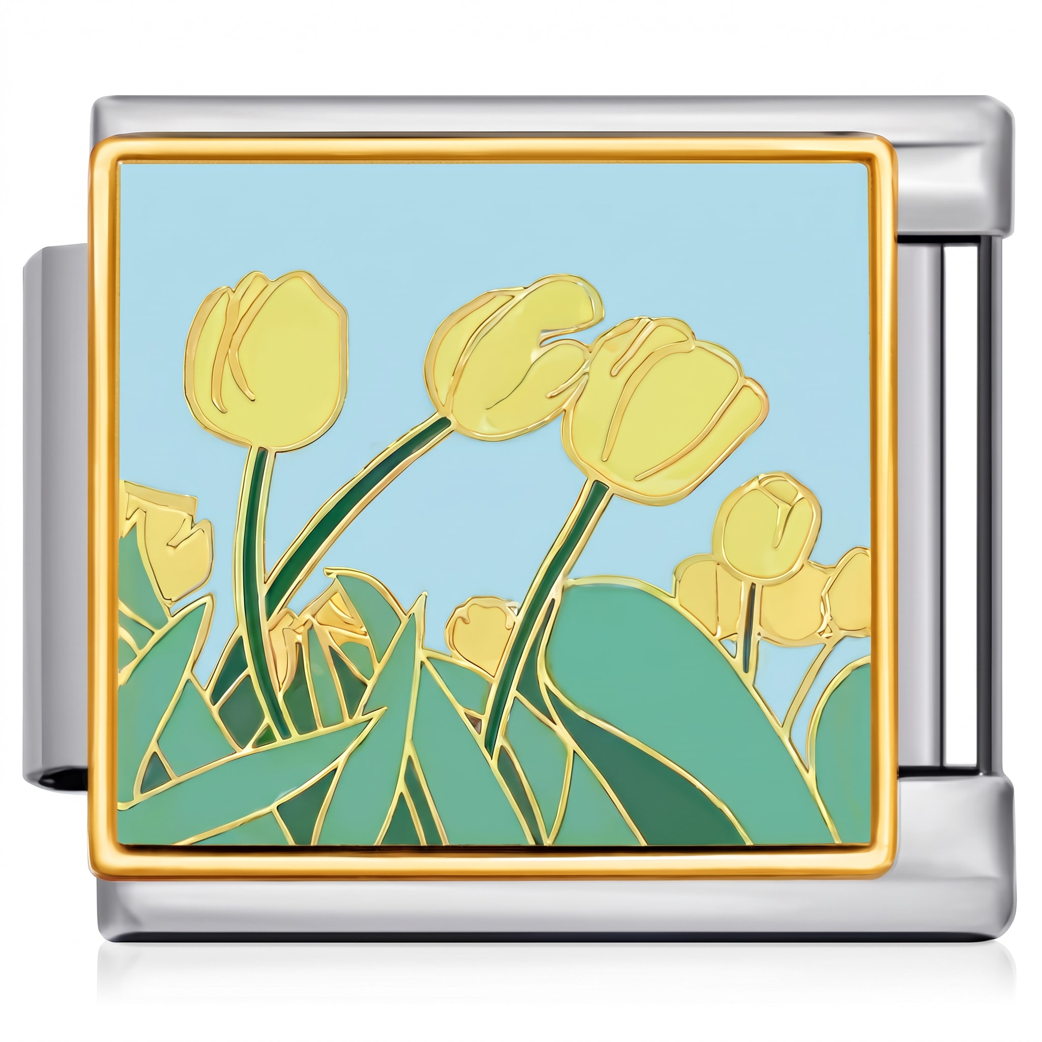 Charm Italiano Tulipanes Amarillos Plateado