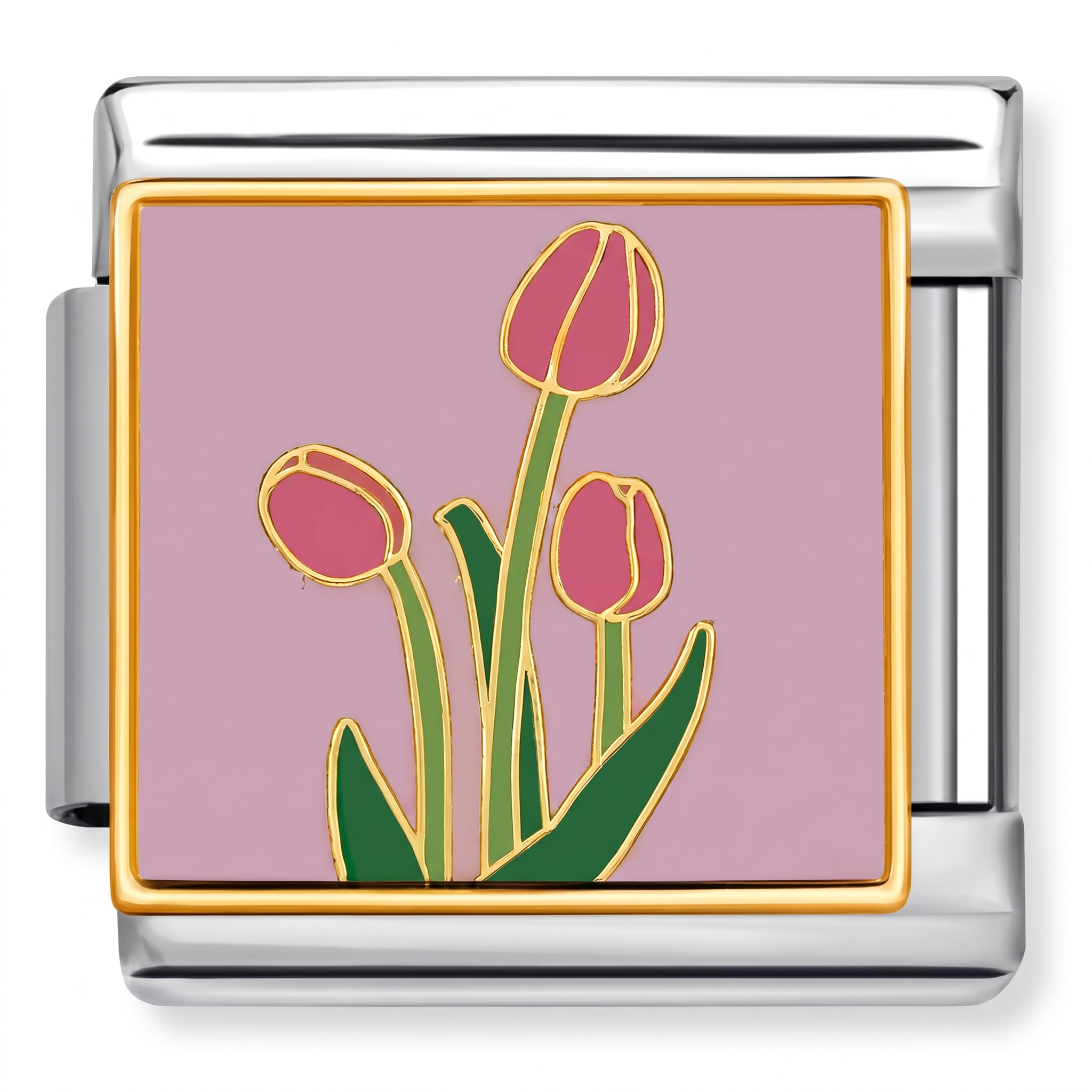 Charm Italiano Tulipanes Rosa Plateado