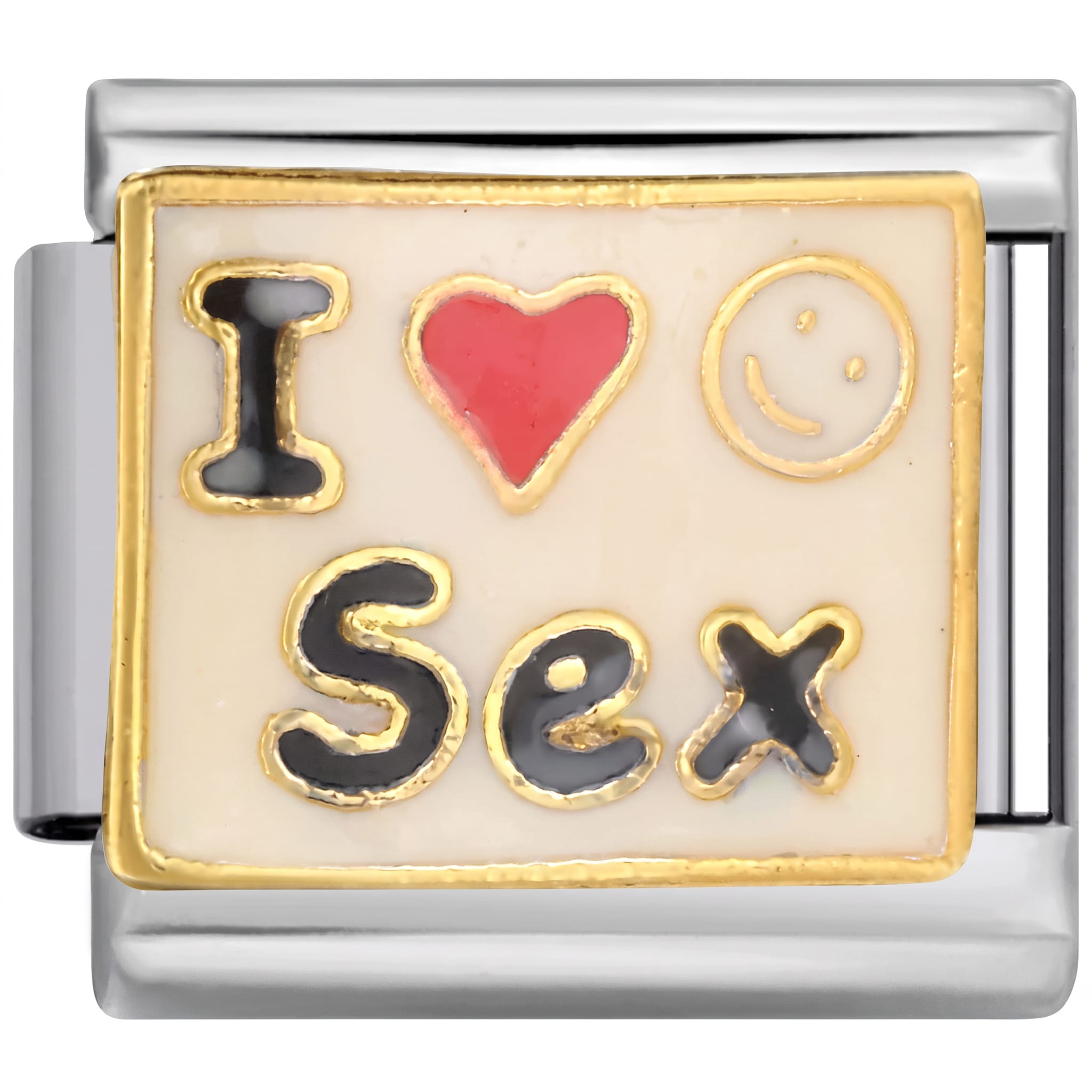 Charm Italiano Texto I Love Sex con Corazón Rojo Plateado