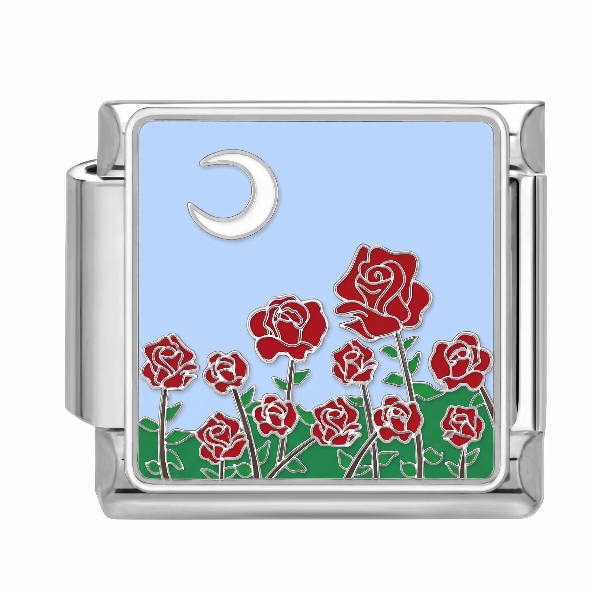Charm Italiano Rosas y Luna Plateado
