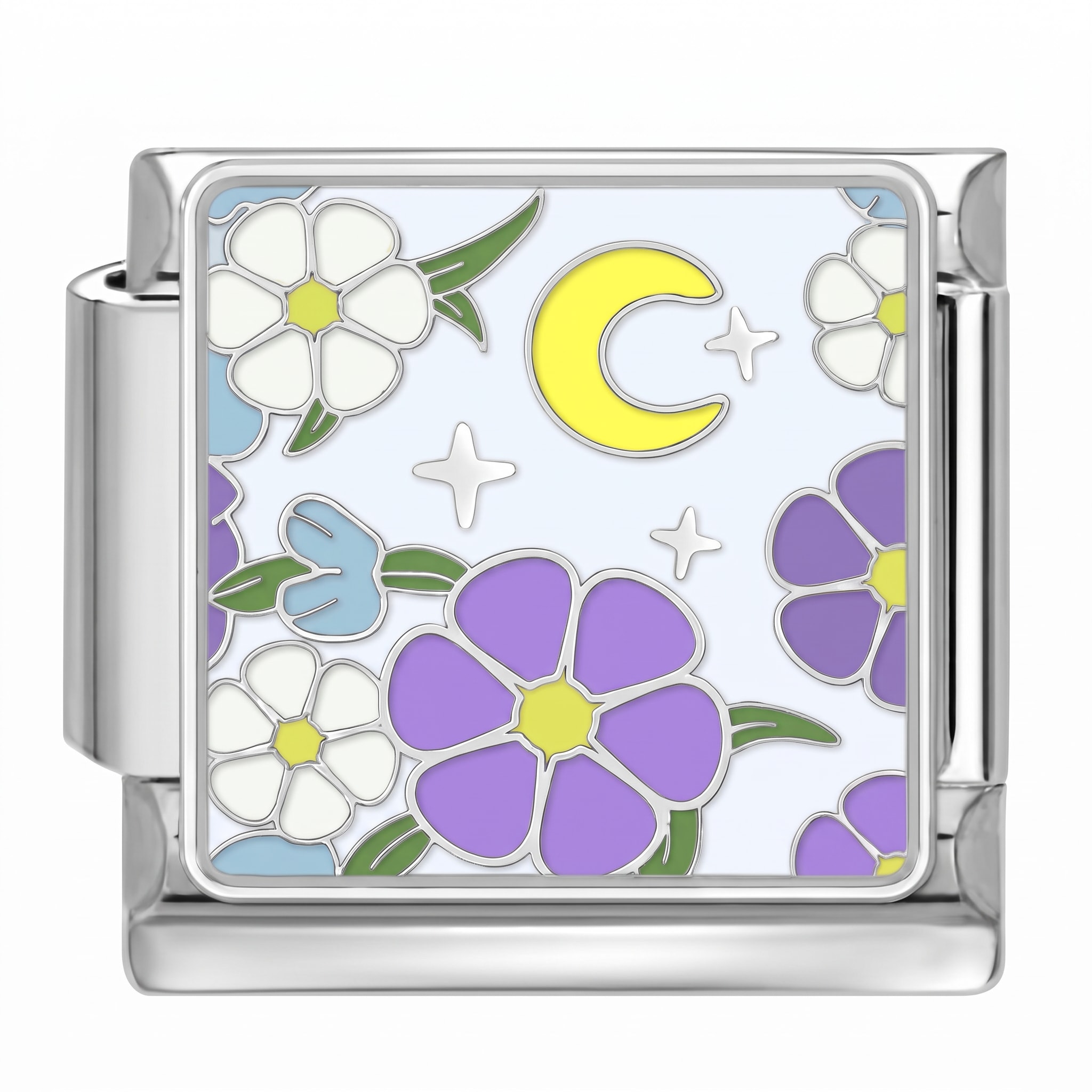 Charm Italiano Flores y Luna Plateado