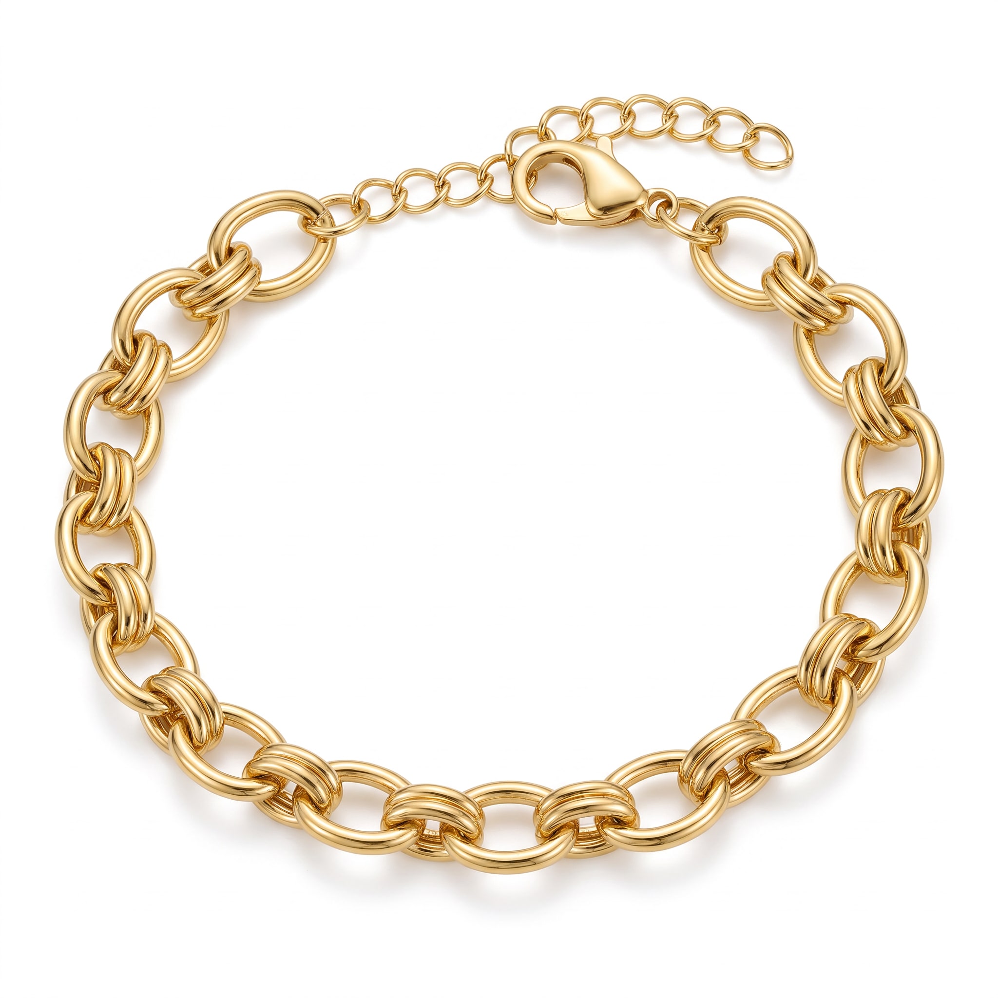 Pulsera Cadena Eslabon Ancho Chapa de Oro 18k
