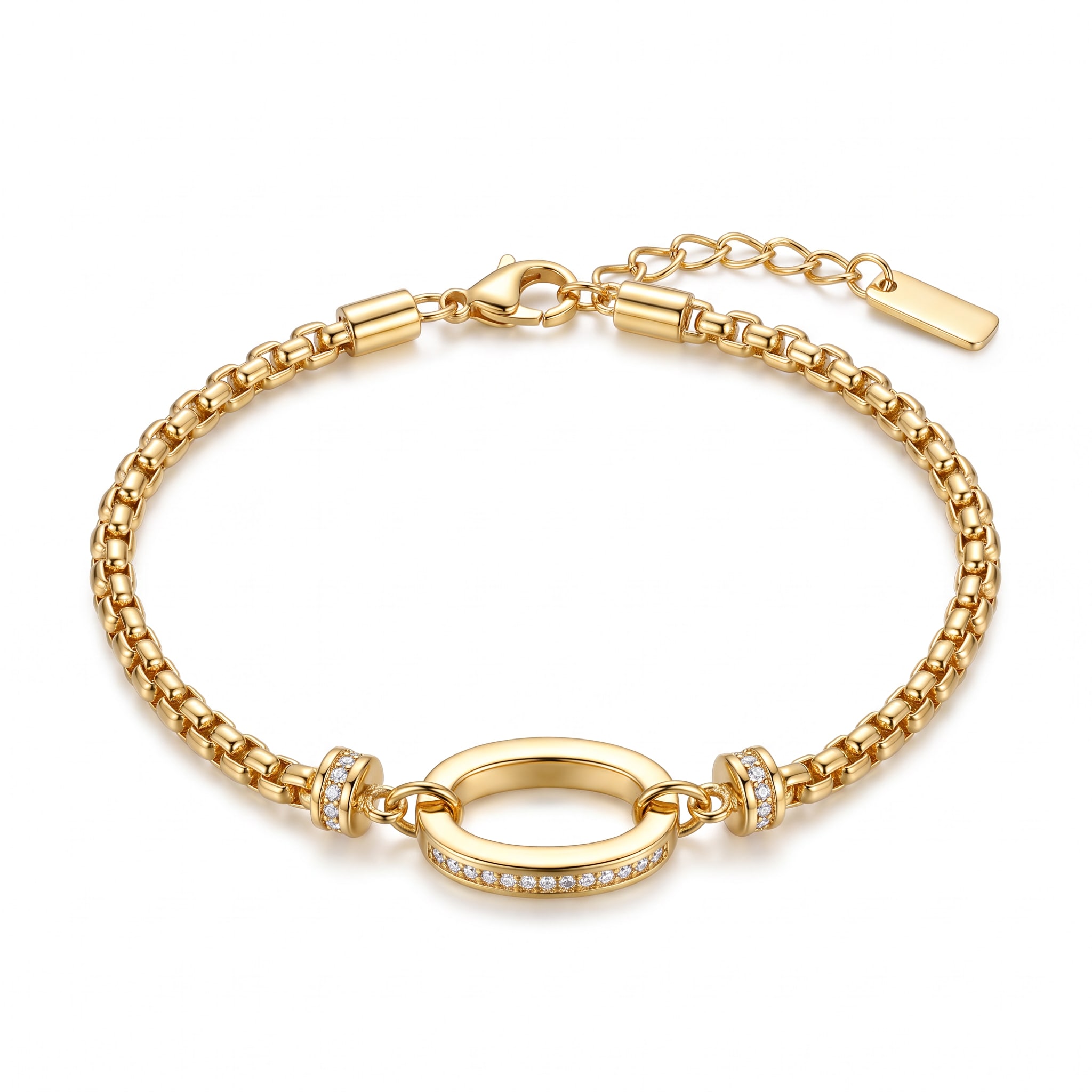 Pulsera Dije Ovalado Central en Chapa de Oro 18k