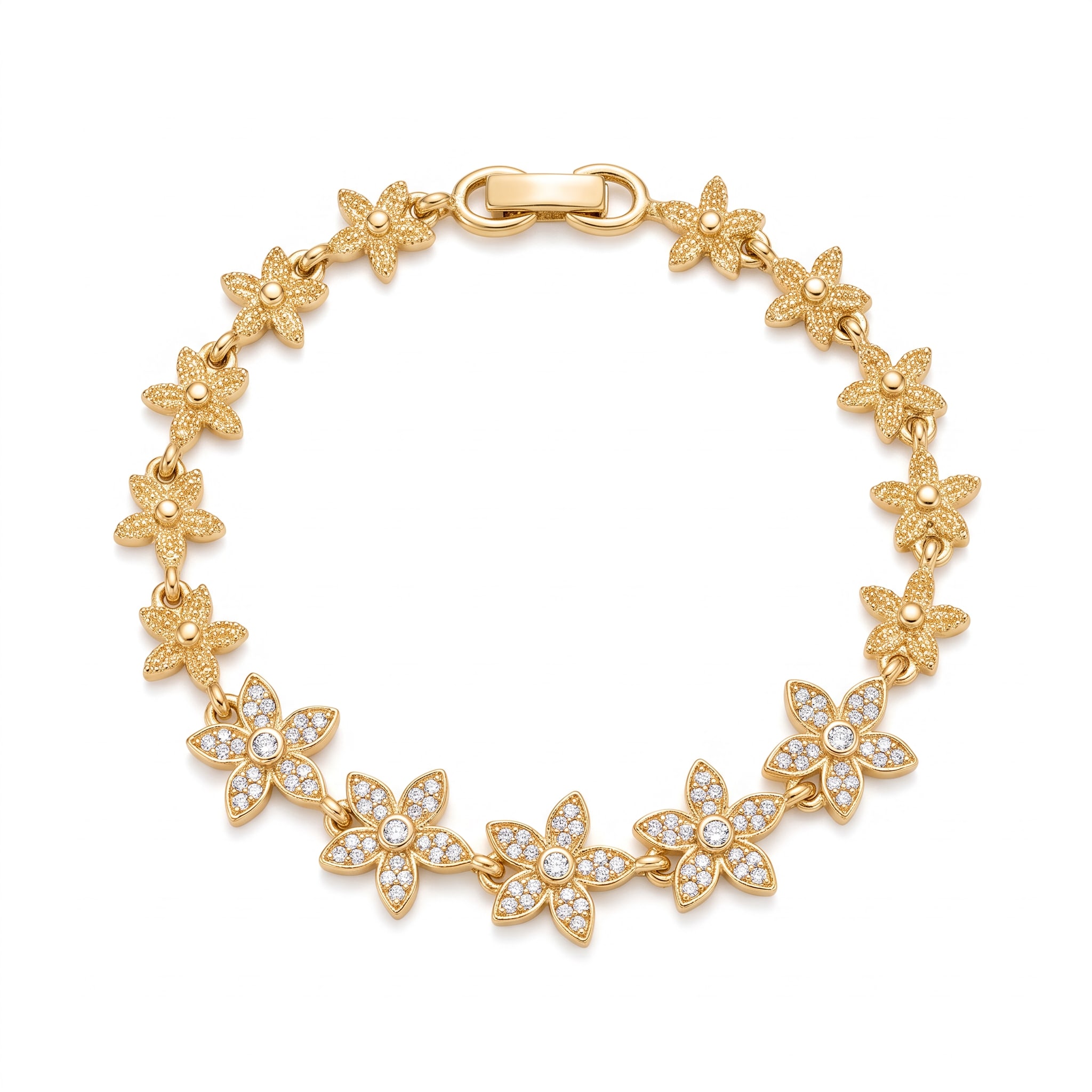 Pulsera de Flores Continuas en Chapa de Oro 18k