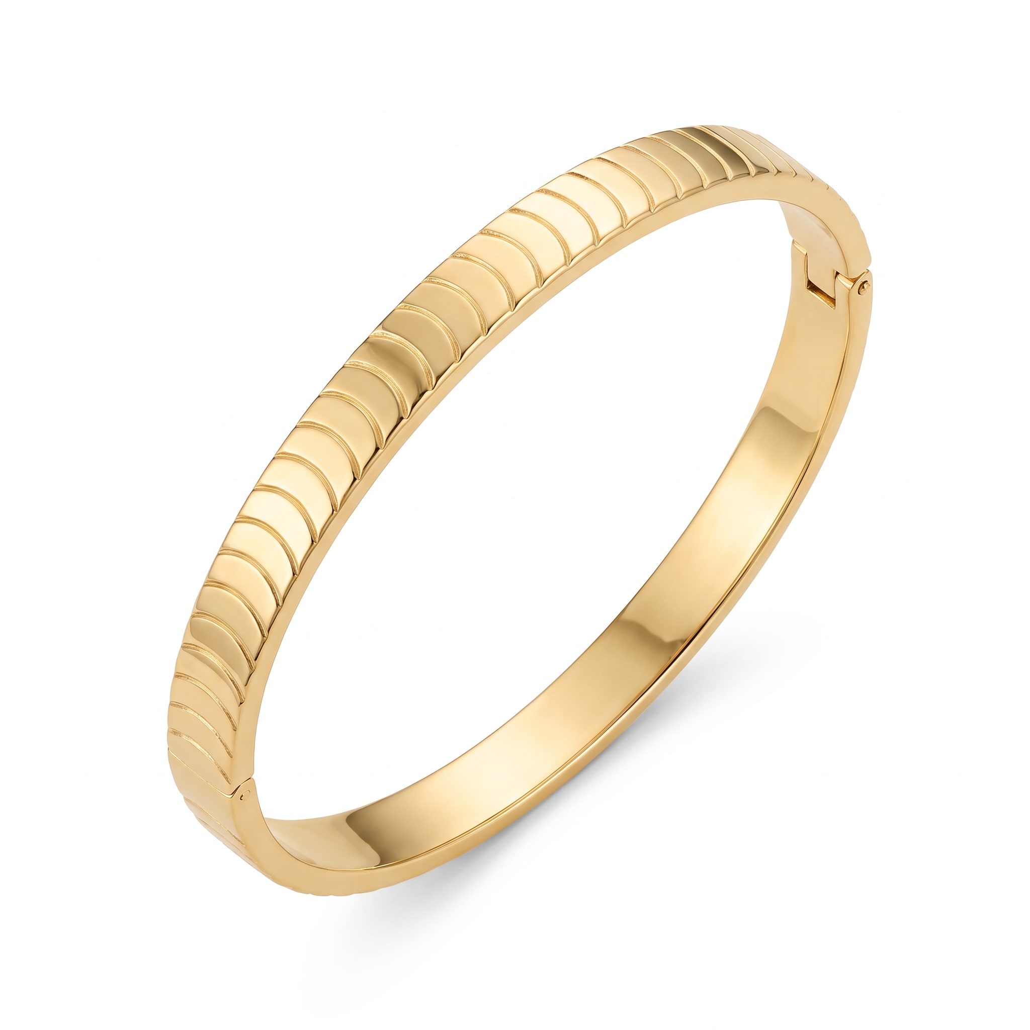 Pulsera Rígida con Patrón Rayado en Chapa de Oro 18k
