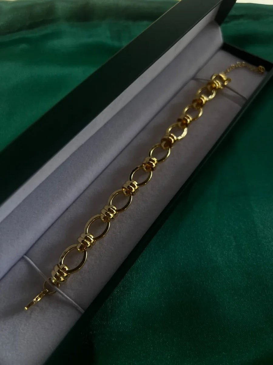 Pulsera de Eslabones Ovalados Intercalados Chapa de Oro 18k — vista 2