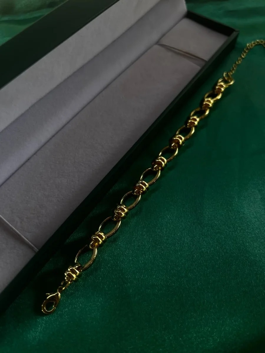 Pulsera de Eslabones Ovalados Intercalados Chapa de Oro 18k — vista 3