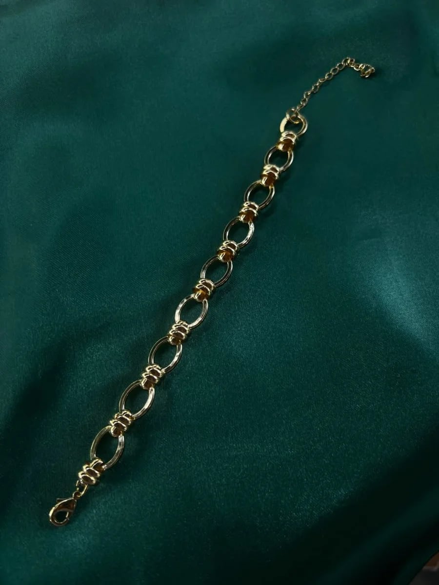 Pulsera de Eslabones Ovalados Intercalados Chapa de Oro 18k — vista 4