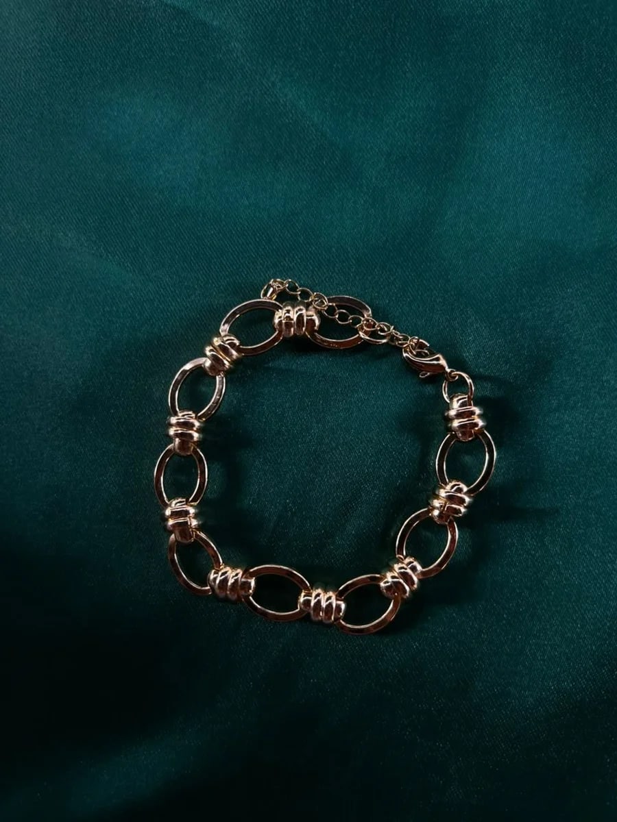 Pulsera de Eslabones Ovalados Intercalados Chapa de Oro 18k — vista 5