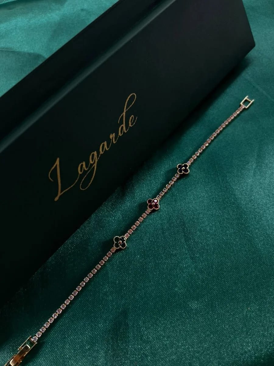 Pulsera Tipo Tenis con Tréboles Chapa de Oro 18k — vista 4