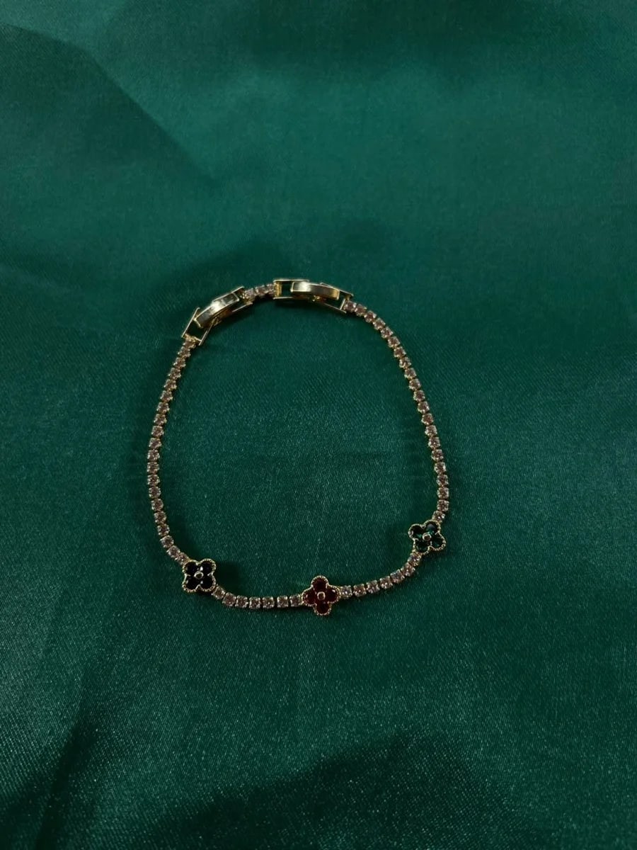 Pulsera Tipo Tenis con Tréboles Chapa de Oro 18k — vista 5