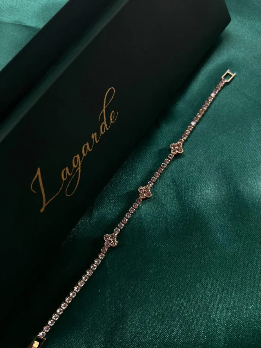 Pulsera Tipo Tenis con Tréboles Chapa de Oro 18k — vista 3
