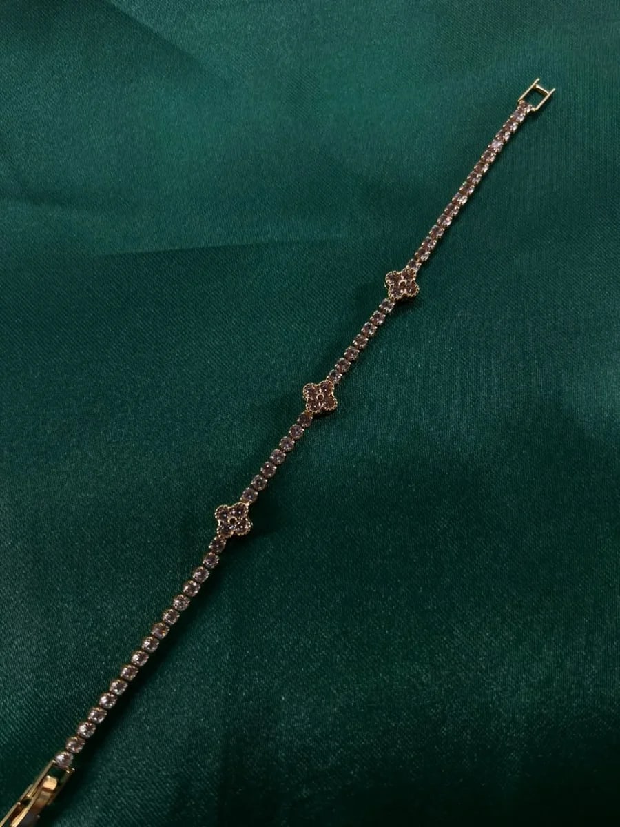 Pulsera Tipo Tenis con Tréboles Chapa de Oro 18k — vista 4