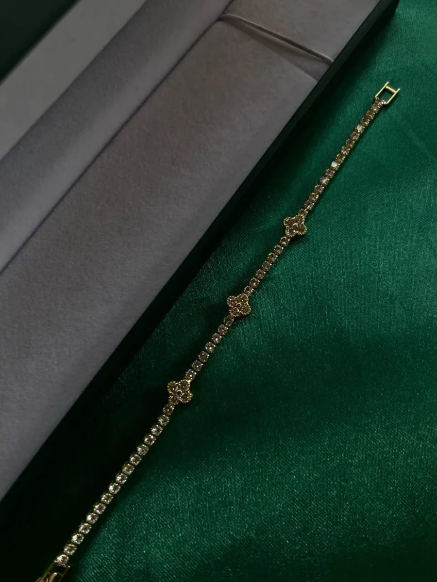 Pulsera Tipo Tenis con Tréboles Chapa de Oro 18k — vista 5