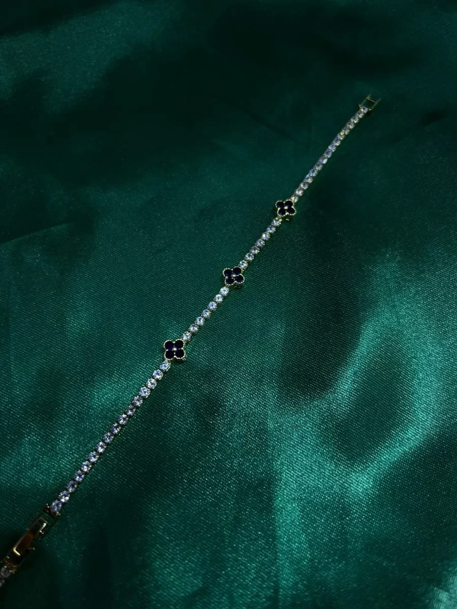 Pulsera Tipo Tenis con Tréboles Chapa de Oro 18k — vista 2