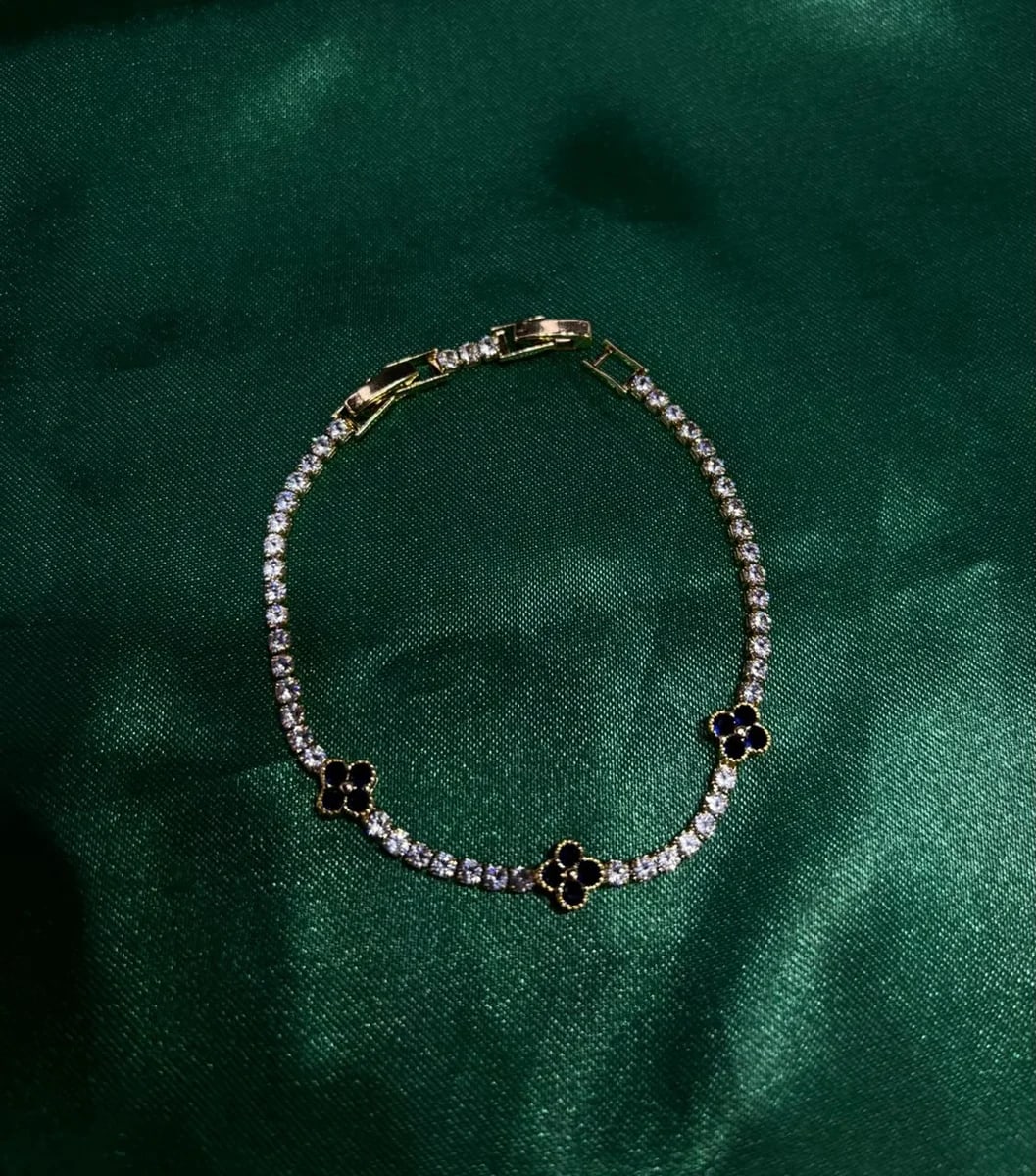 Pulsera Tipo Tenis con Tréboles Chapa de Oro 18k — vista 3