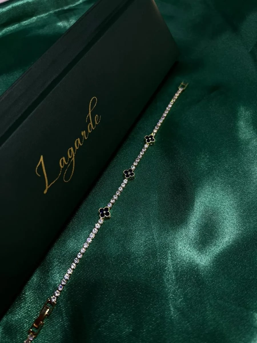 Pulsera Tipo Tenis con Tréboles Chapa de Oro 18k — vista 4