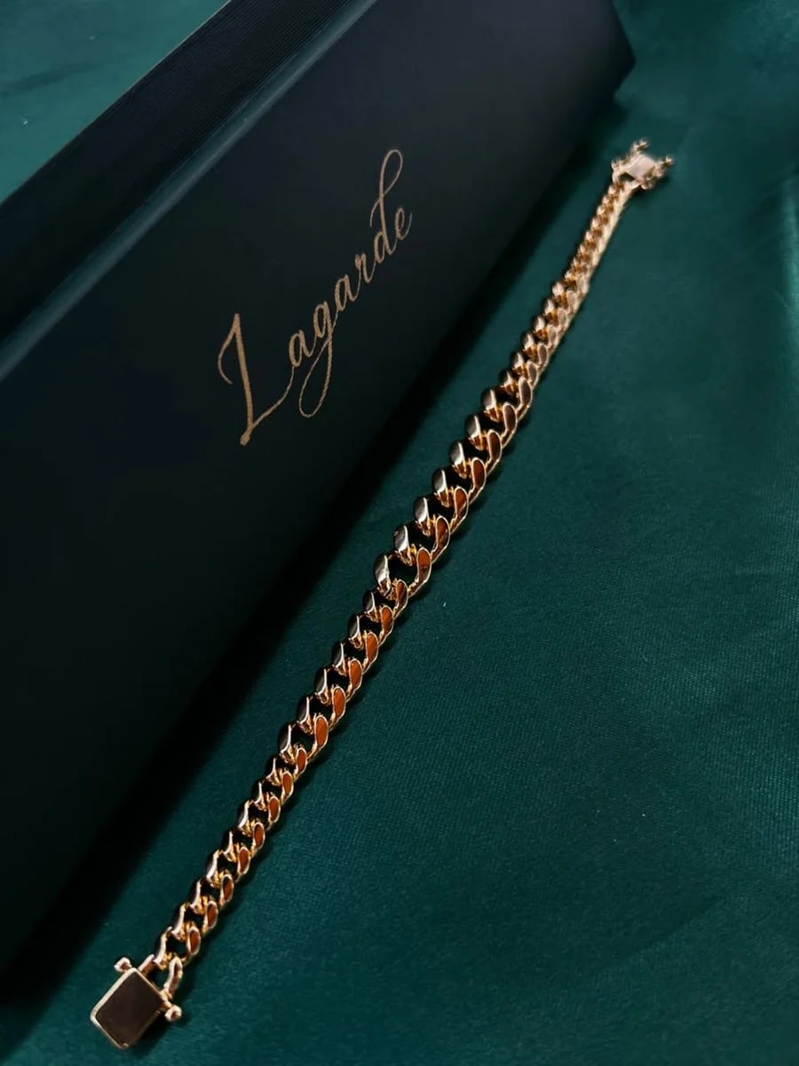Pulsera Eslabón Cubano Clásico Chapa de Oro 18k — vista 5