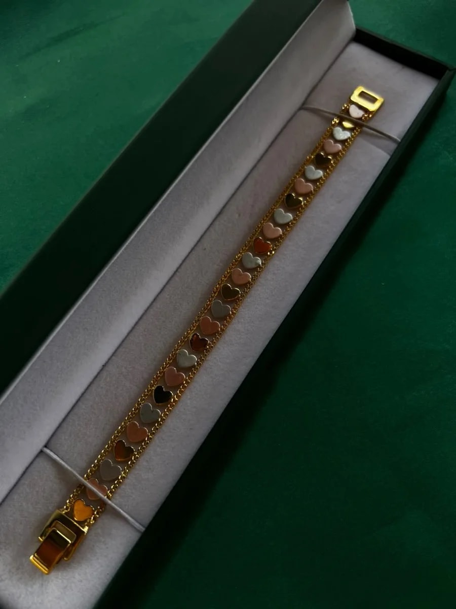Pulsera Corazones Tricolor en Chapa de Oro 18k — vista 2
