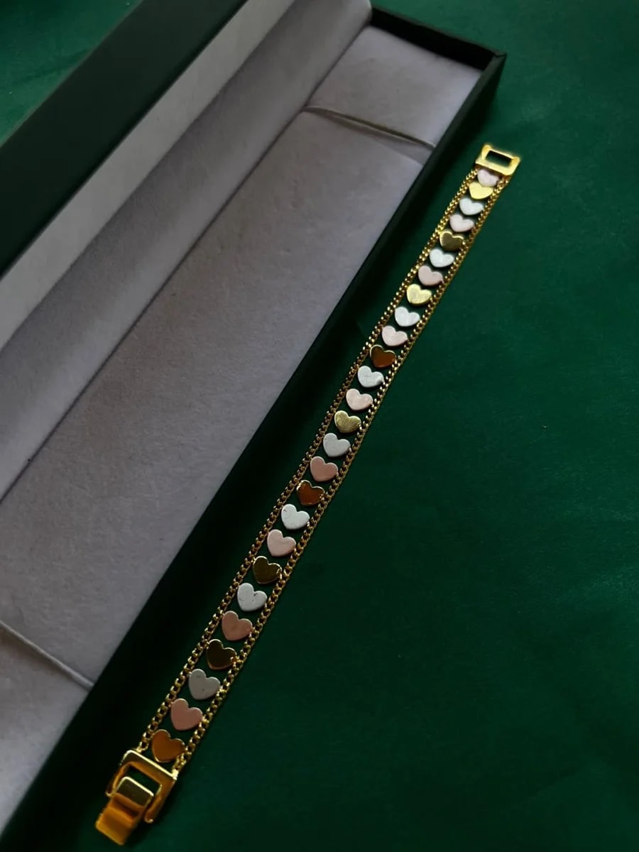 Pulsera Corazones Tricolor en Chapa de Oro 18k — vista 3