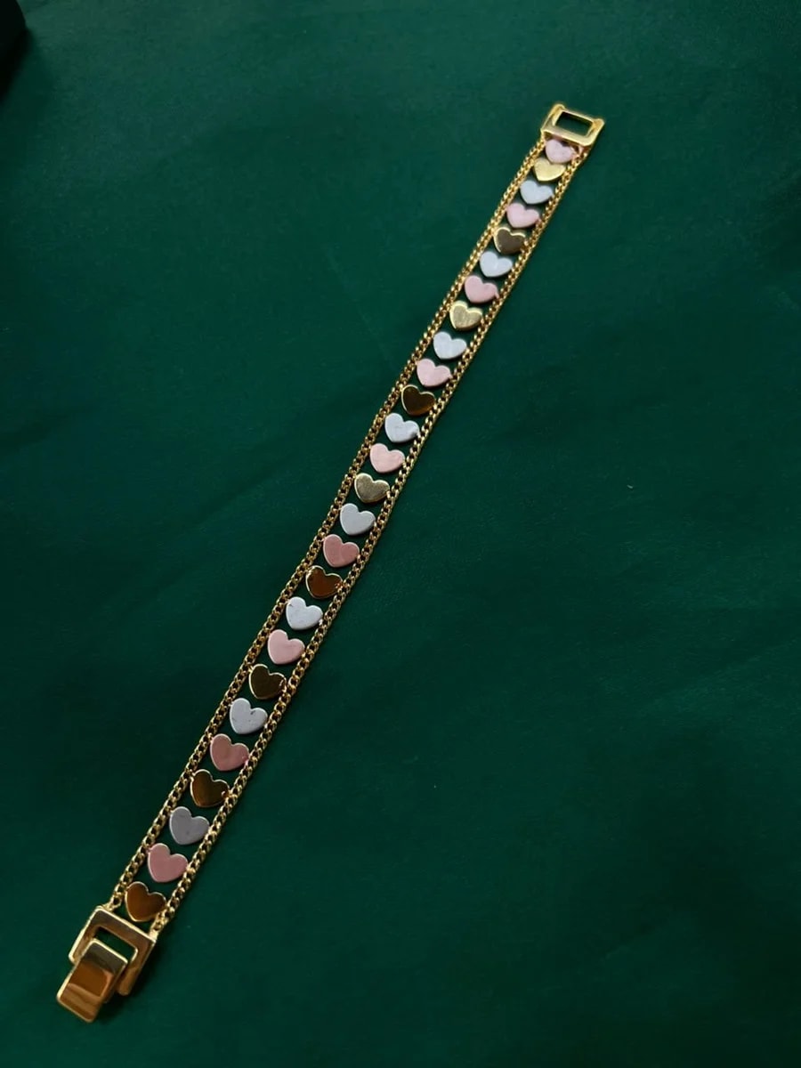 Pulsera Corazones Tricolor en Chapa de Oro 18k — vista 4