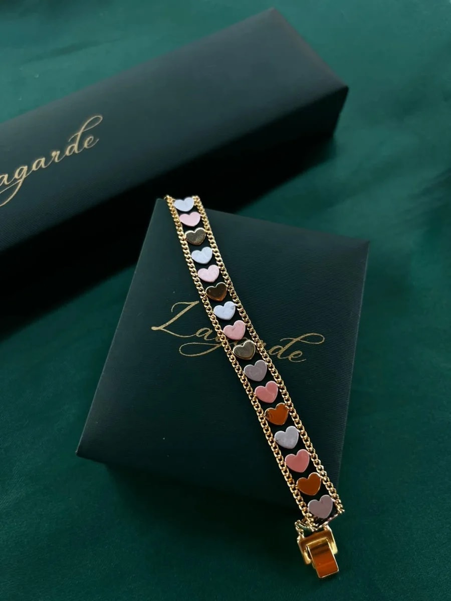 Pulsera Corazones Tricolor en Chapa de Oro 18k — vista 5
