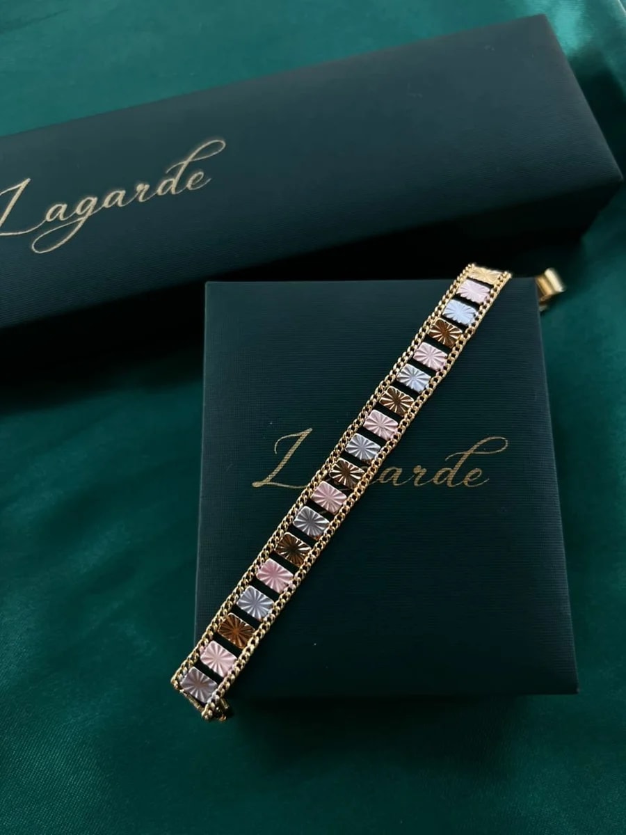 Pulsera Panel Rectangular Tricolor en Chapa de Oro 18k — vista 5