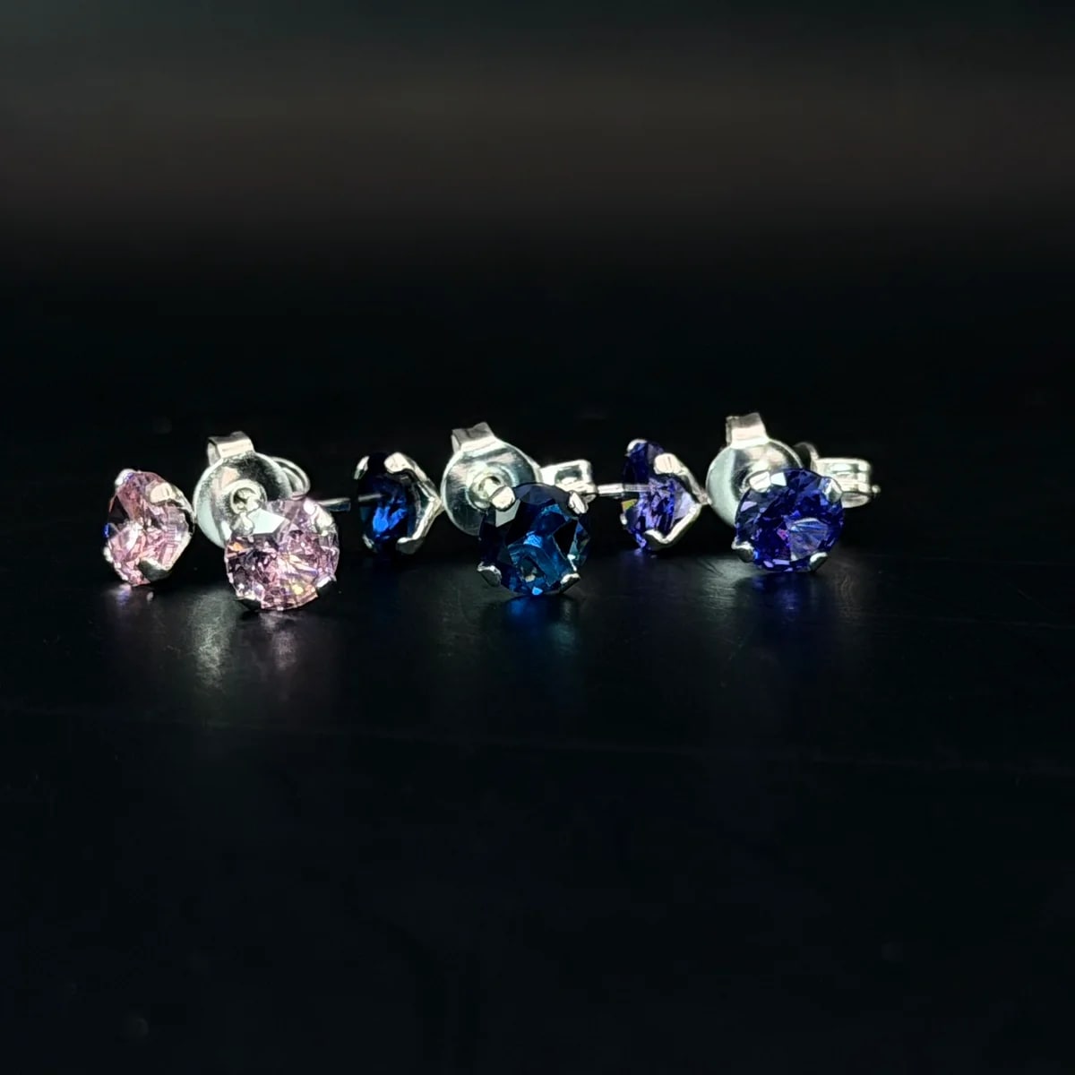 Broquel Zirconia de color redonda 5 mm de plata .925