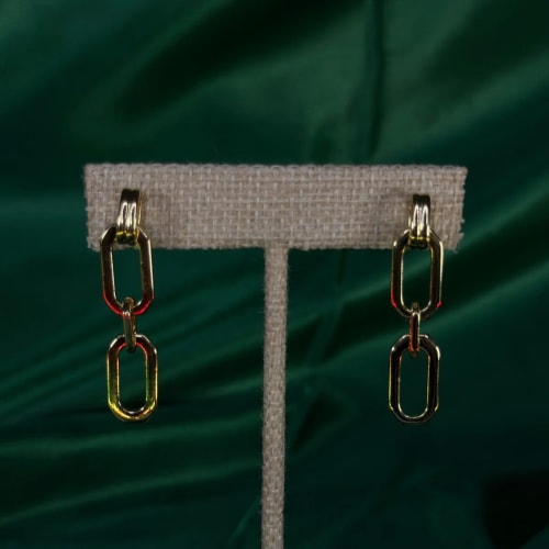 Aretes Largos Doble Eslabón en Chapa de Oro 18k