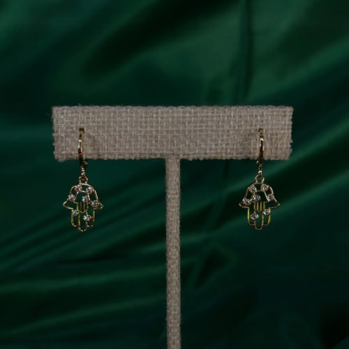 Aretes Largos Mano de Fátima en Chapa de Oro 18k