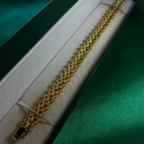 Pulsera Fina Eslabones Texturizados en Chapa de Oro 18k