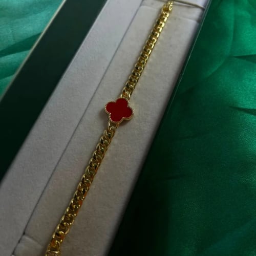 Pulsera Trebol con Eslabon en Chapa de Oro 18k