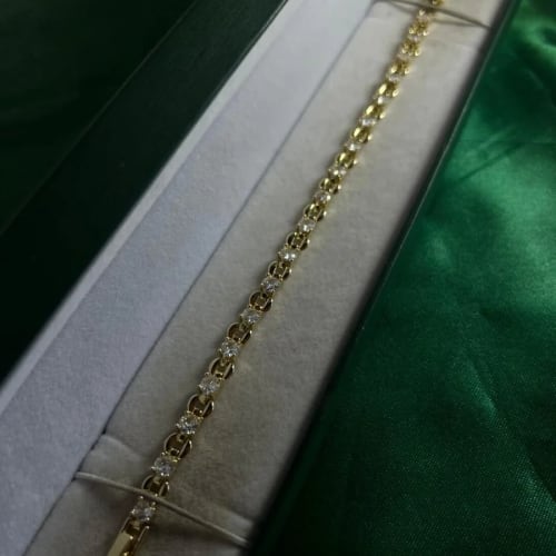 Pulsera Eslabones Circulares con Cristales Chapa de Oro 18k