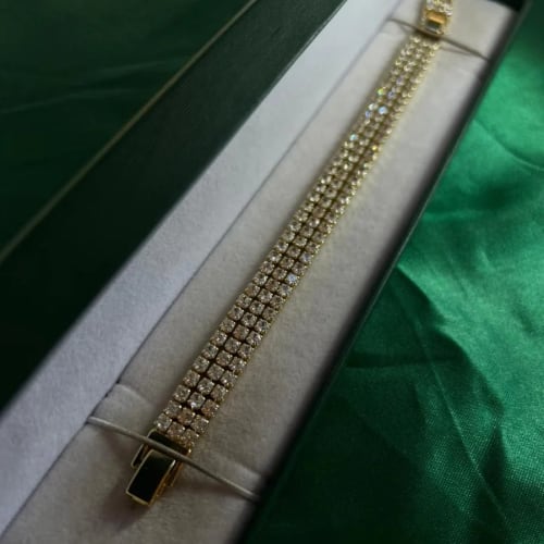 Pulsera Triple Línea con Circonias en Chapa de Oro 18k