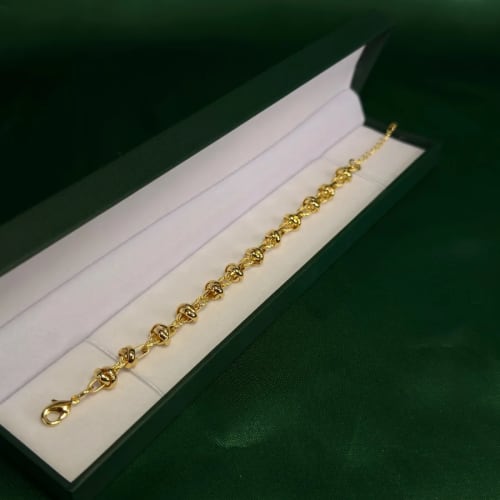 Pulsera Eslabones con Bolitas Redondas en Chapa de Oro 18k