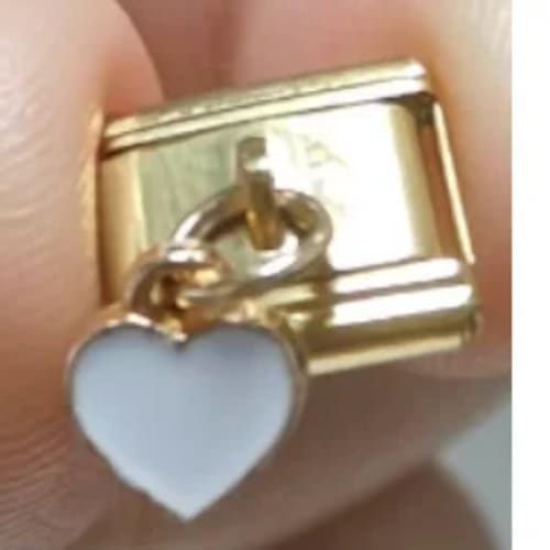 Charm Italiano Corazón Blanco Colgante Dorado