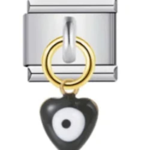 Charm Italiano Corazón Ojo Turco Negro Colgante Plateado