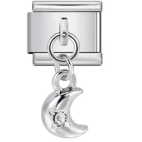 Charm Italiano Luna y Estrella Colgante Plateado
