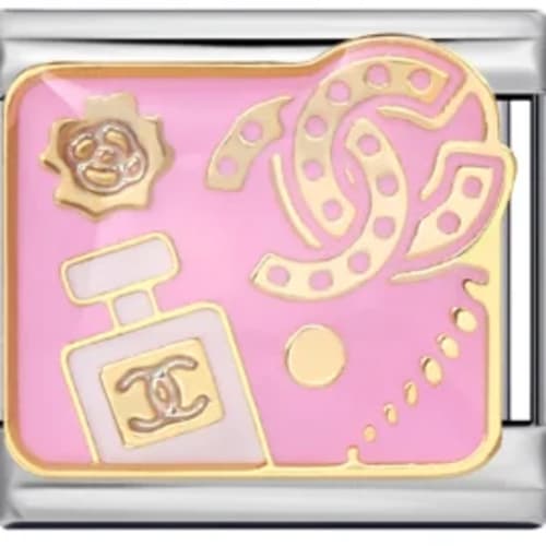 Charm Italiano Botella de Perfume Esmales Rosa Plateado