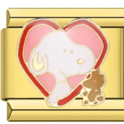 Charm Italiano Snoopy y Woodstock Corazón Dorado